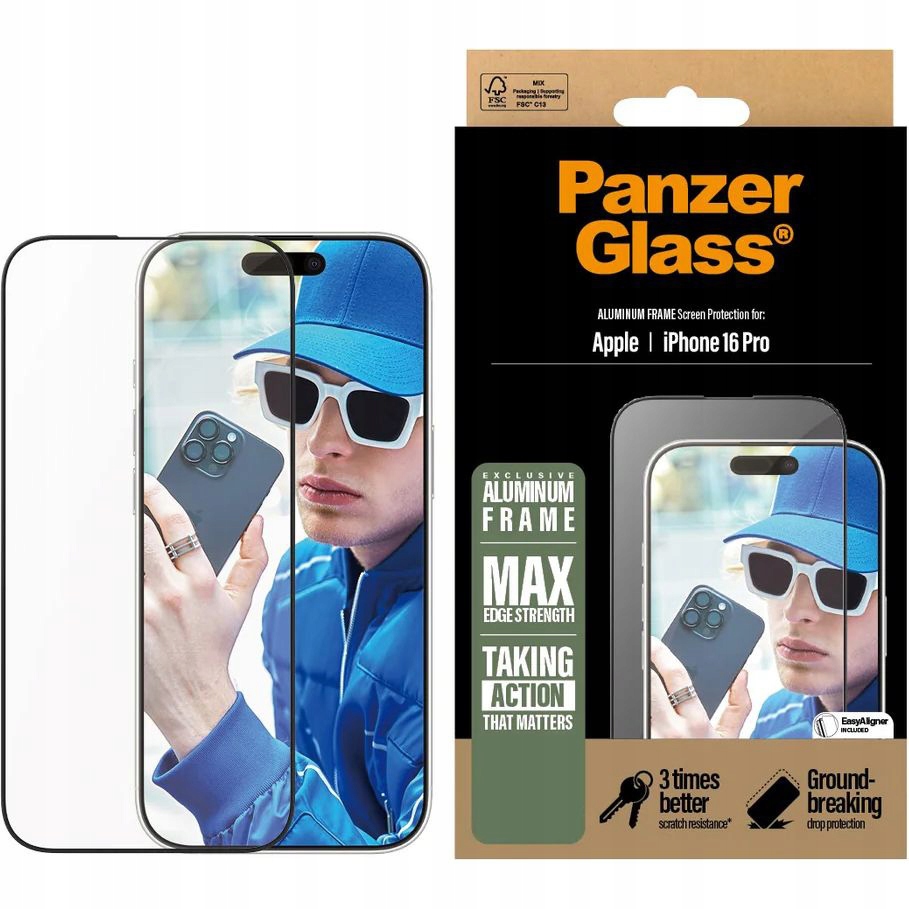 Tvrzené sklo PanzerGlass pro iPhone 16 Pro, sklo na displej s aplikátorem