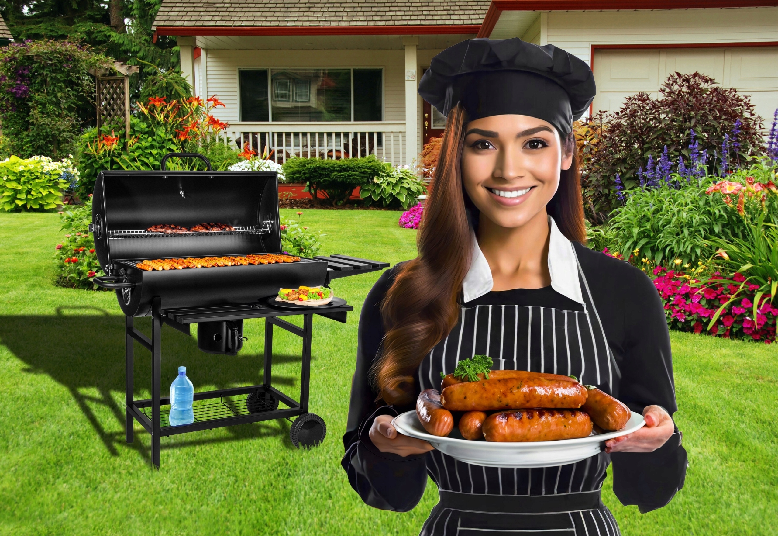 GRILL WĘGLOWY OGRODOWY DUŻY BECZKA Z POKRYWA 2 RUSZTY POPIELNIK TERMOMETR Producent Gockowiak