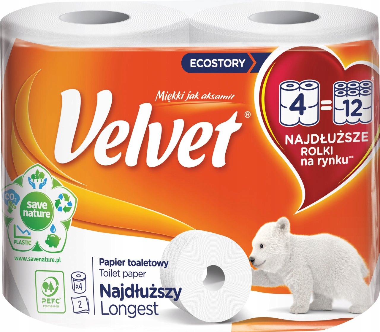 VELVET NAJDŁUŻSZY PAPIER TOALETOWY 4 ROLKI Marka bez marki