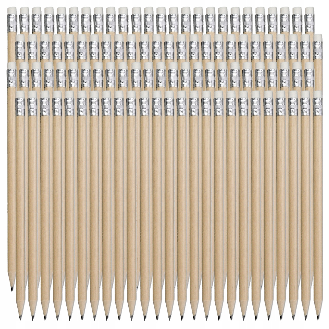 100x DREWNIANY OŁÓWEK ZAOSTRZONY OKRĄGŁY Z GUMKĄ HB KOSICE ECRU