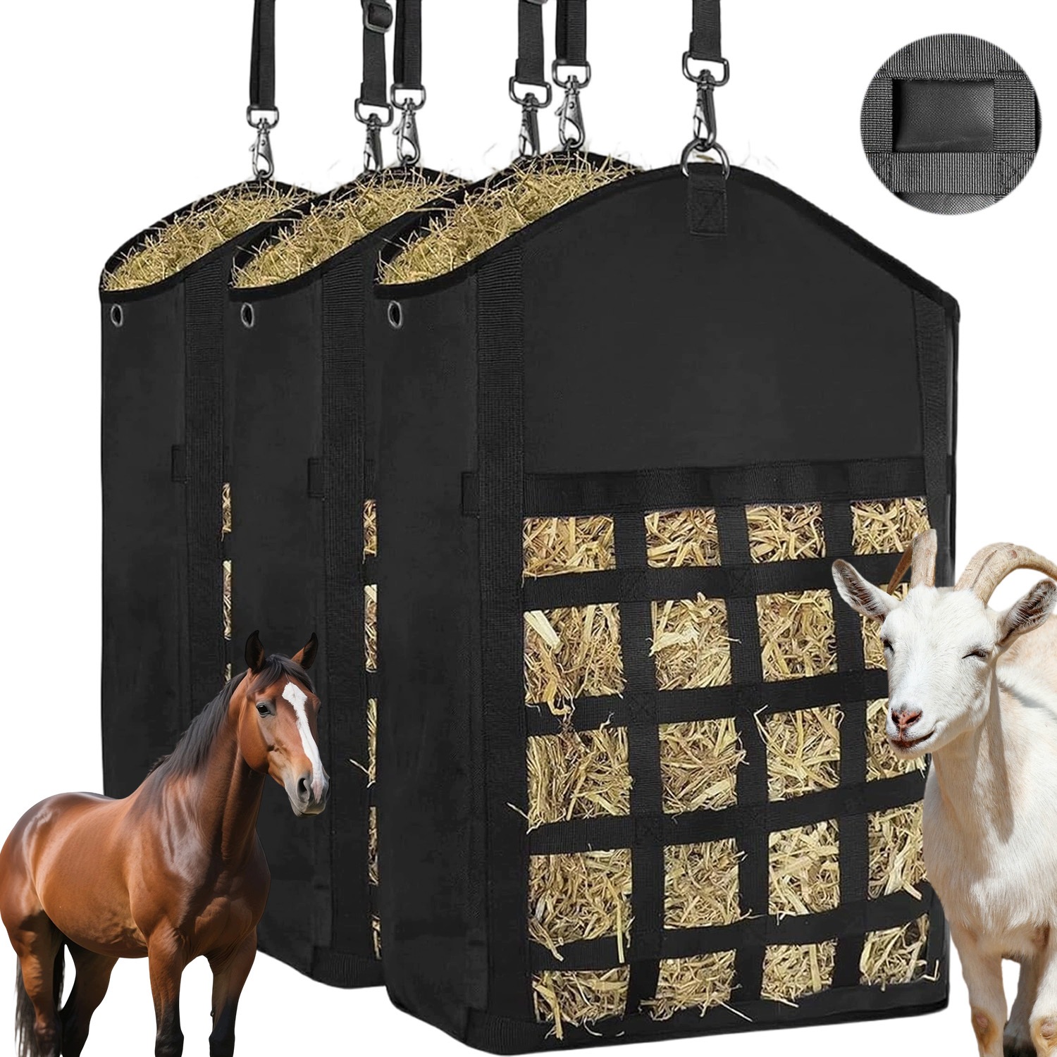3X Síťky Na Krmení Sena Pro Koně, Kozy, Osly, Ovce, 48*35*17 CM, Odolné