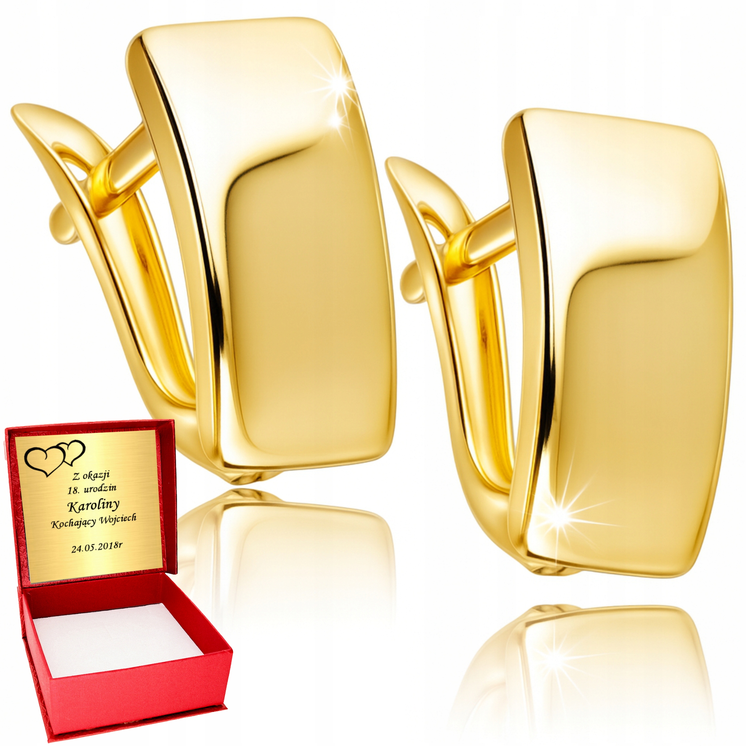 Złote kolczyki 585 Angielskie Klasyczne Gładkie Damskie Dzień Kobiet Grawer