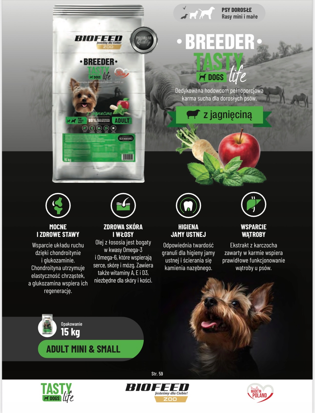 Tasty Dogs Life Jagnięcina 15kg Karma dla Psów Dorosłych Mini&Medium