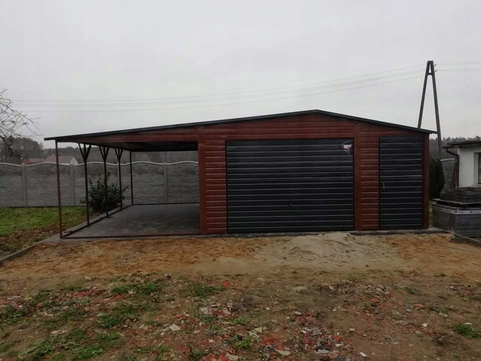 GARAŻE BLASZANE Z WIATĄ BLASZAKI DWUSPADOWE 5x6m Długość 5 m