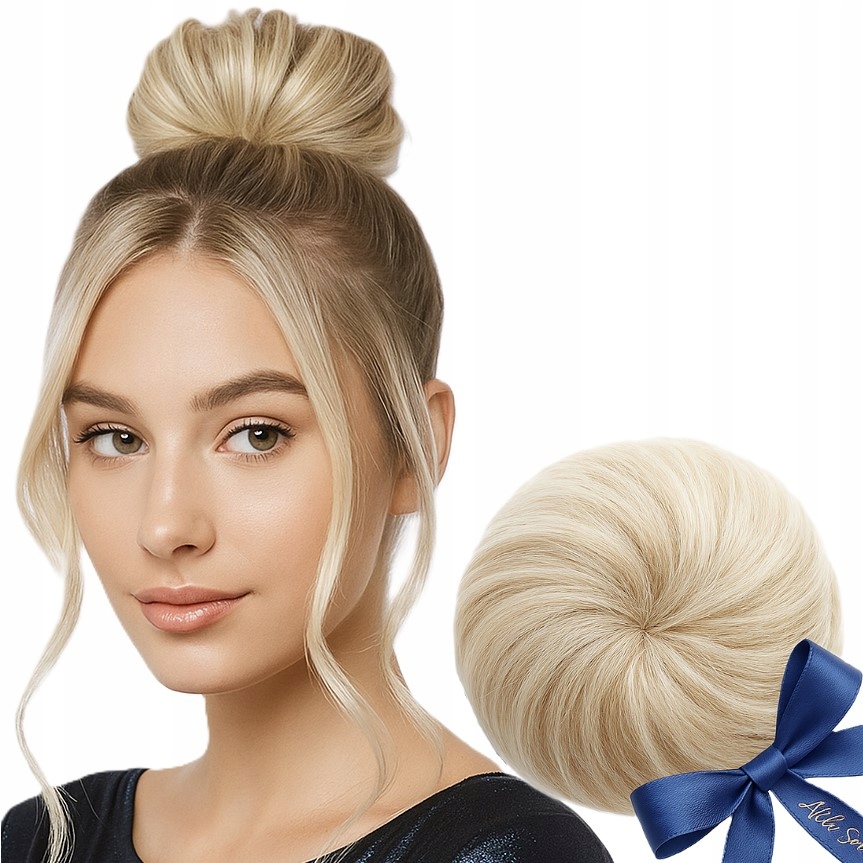 Připínací drdol hladký na gumičce příčesek elegantní Světle Blond S Odlesky