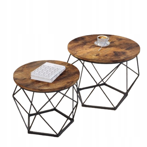 Kávový stolek sada 2 kusů, kulatý, dub rustikální, 50/40 cm
