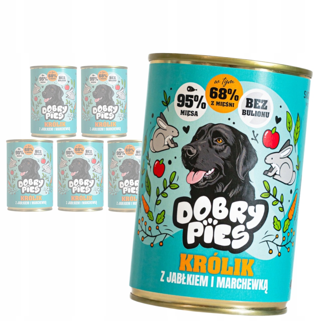 Levně Dobry Pies 6x400g Vlhké Krmivo pro dospělé psy Králík, jablko a Mrkev