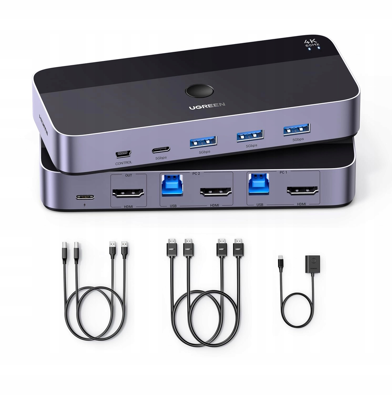 Przełącznik Kvm Ugreen Hdmi 4K 60Hz do 2 Pc 1 monitora 4x Usb 3.0
