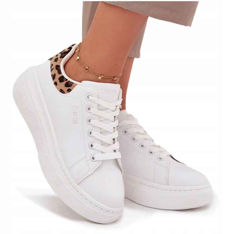 Dámské Tenisky Eko Kůže Platforma Big Star SS274247 Bílá Panterka 41