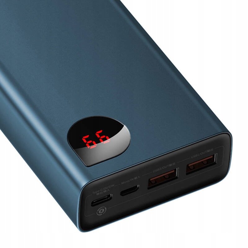 BASEUS POWERBANK 20000MAH 2X USB 1X USB-C PD QC 5A 65W LED CERTYFIKAT CE Kolor niebieski