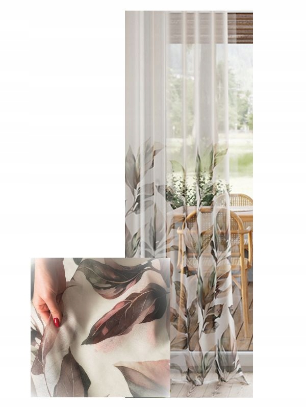 Záclona Dlouhá jemná Záclona Vzor List s páskou 370x210