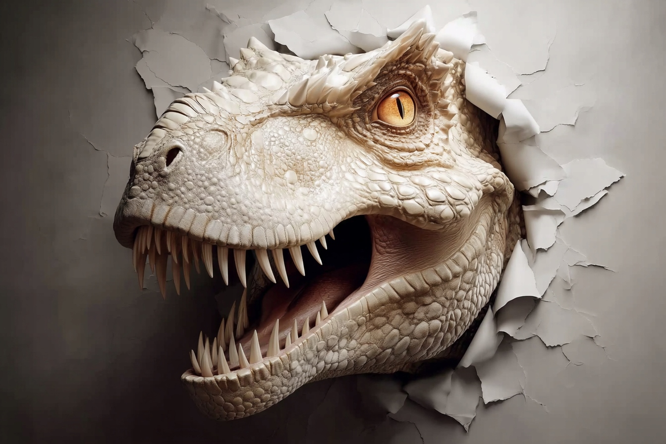 Fototapeta Flizelina Děti Dinosaurus Stěna Díra Iluze 3D 368x254 130g