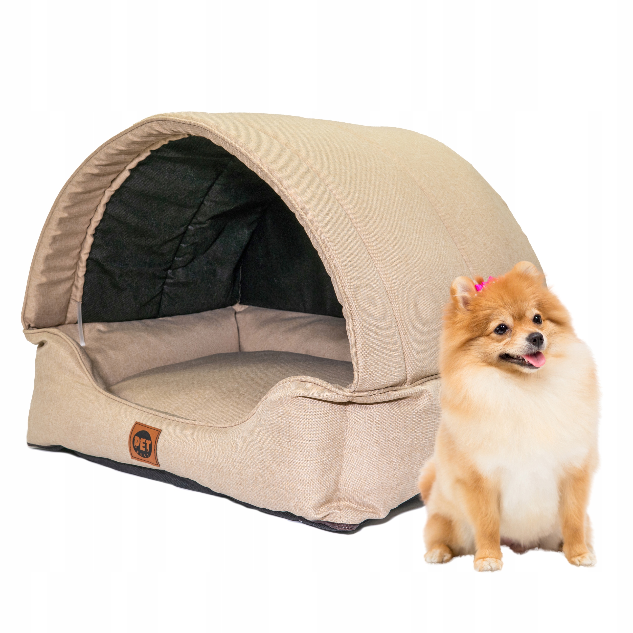 Útulné Pelíšek se stříškou 2v1 Potah Budka pro psa Béžová 60x47 cm