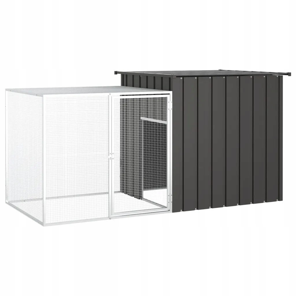 Klec pro králíky s výběhem, ocel galvanizovaná, 200 x 91 x 100 cm, antracitová barva