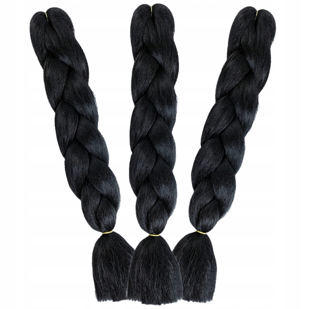 3x Włosy Syntetyczne do Warkoczyków LONG Czarne