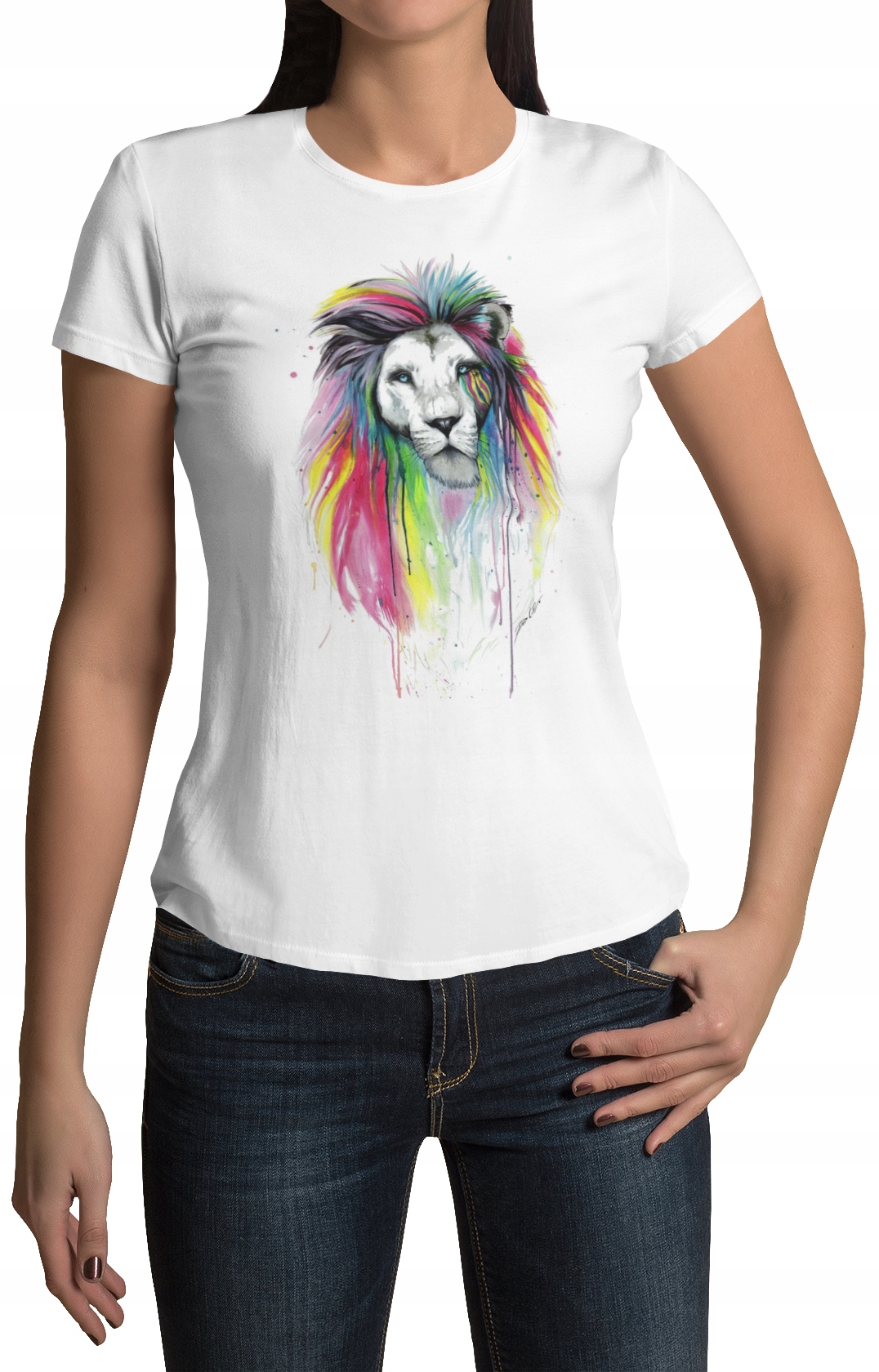 

Koszulka Damska T-shirt XL Kolorowy Lew- Wzory!!