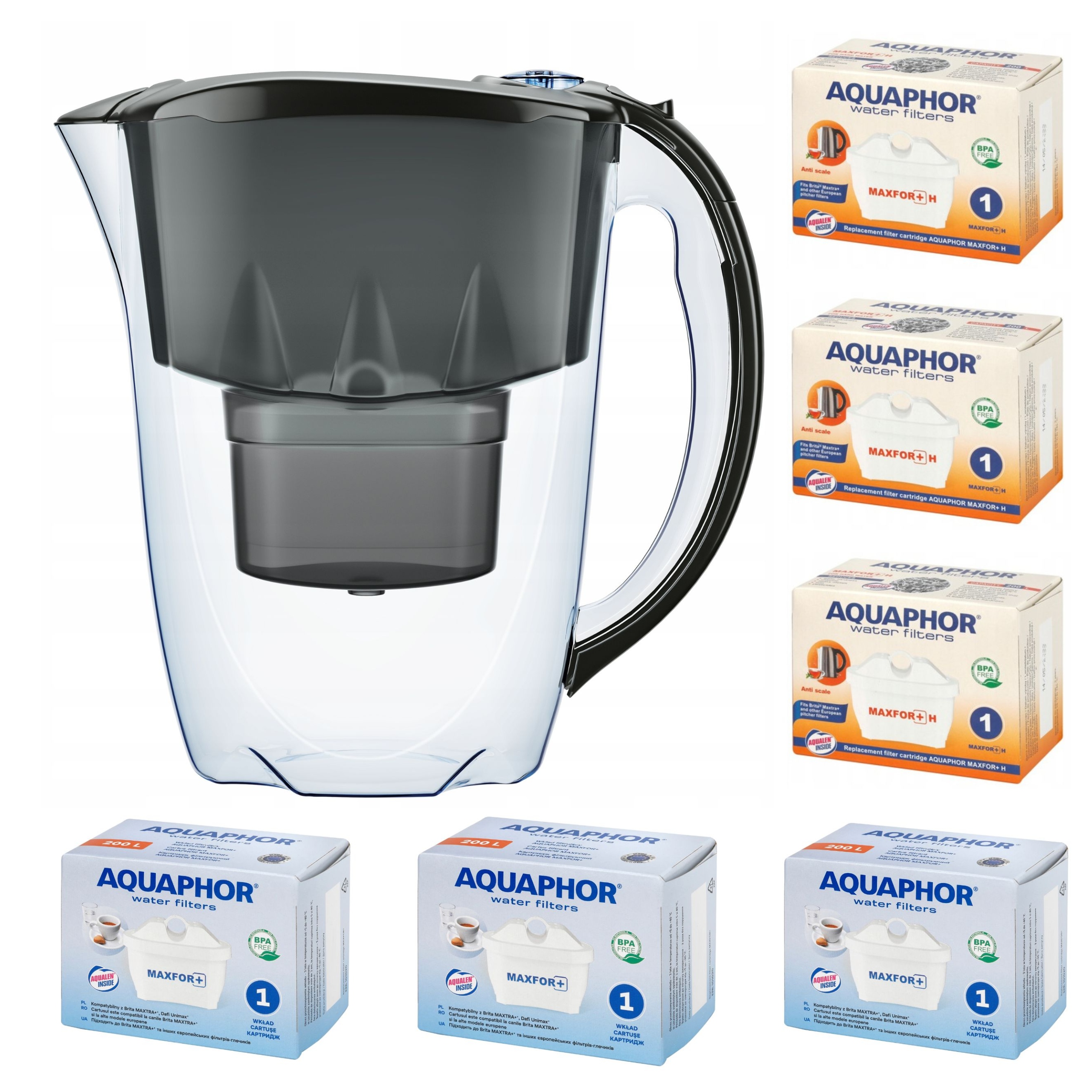 Dzbanek filtrujący Aquaphor Amethyst 2,8 l 6 wkładów (3 3H), czarny