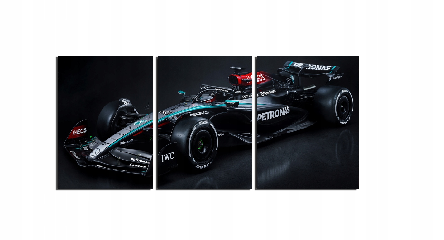 Obraz na zeď Mercedes George Russell Formule 1 formule triptych 40x90 cm