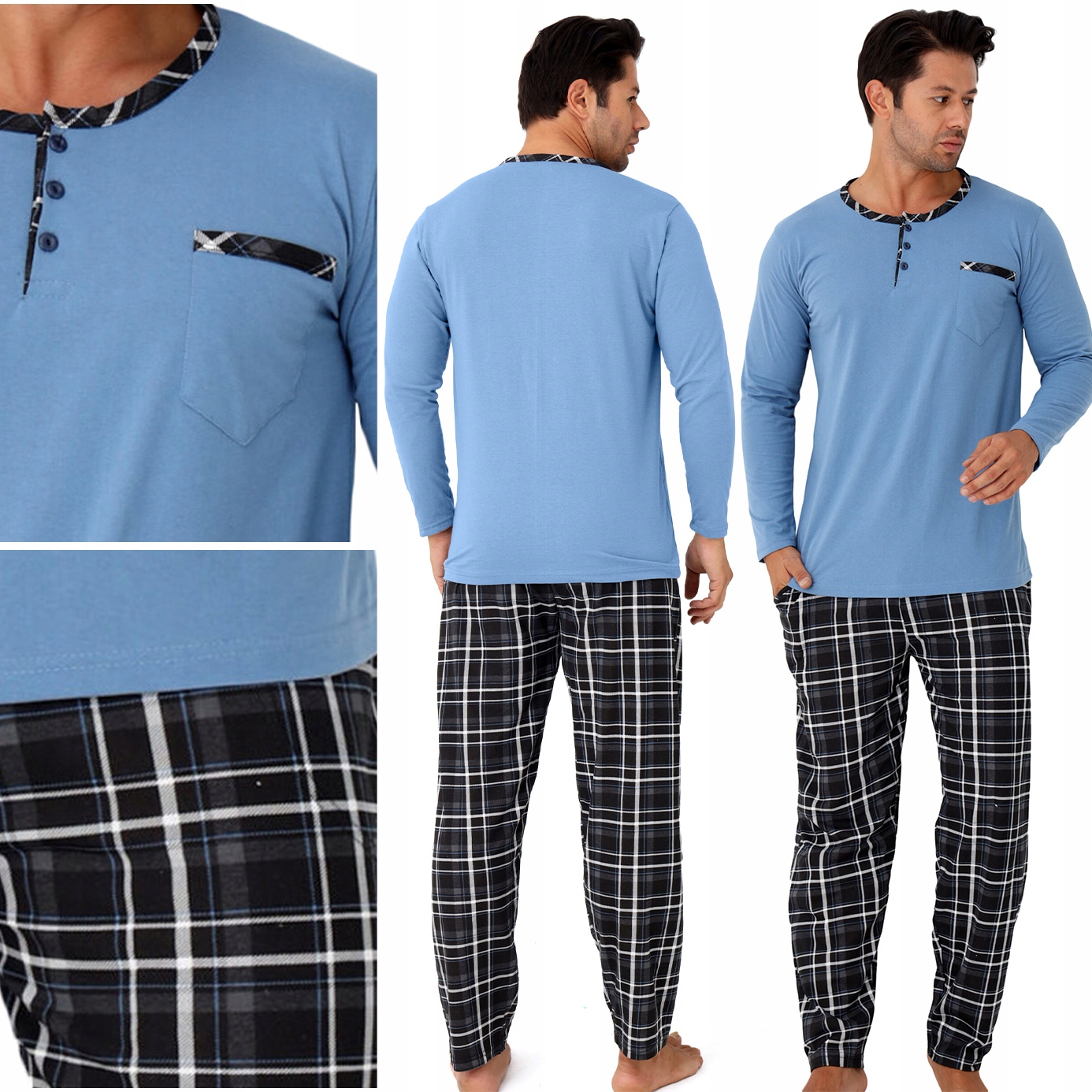 Pánské Pyžamo Zimní dlouhý teplý pyžamový komplet 100% Bavlna XL