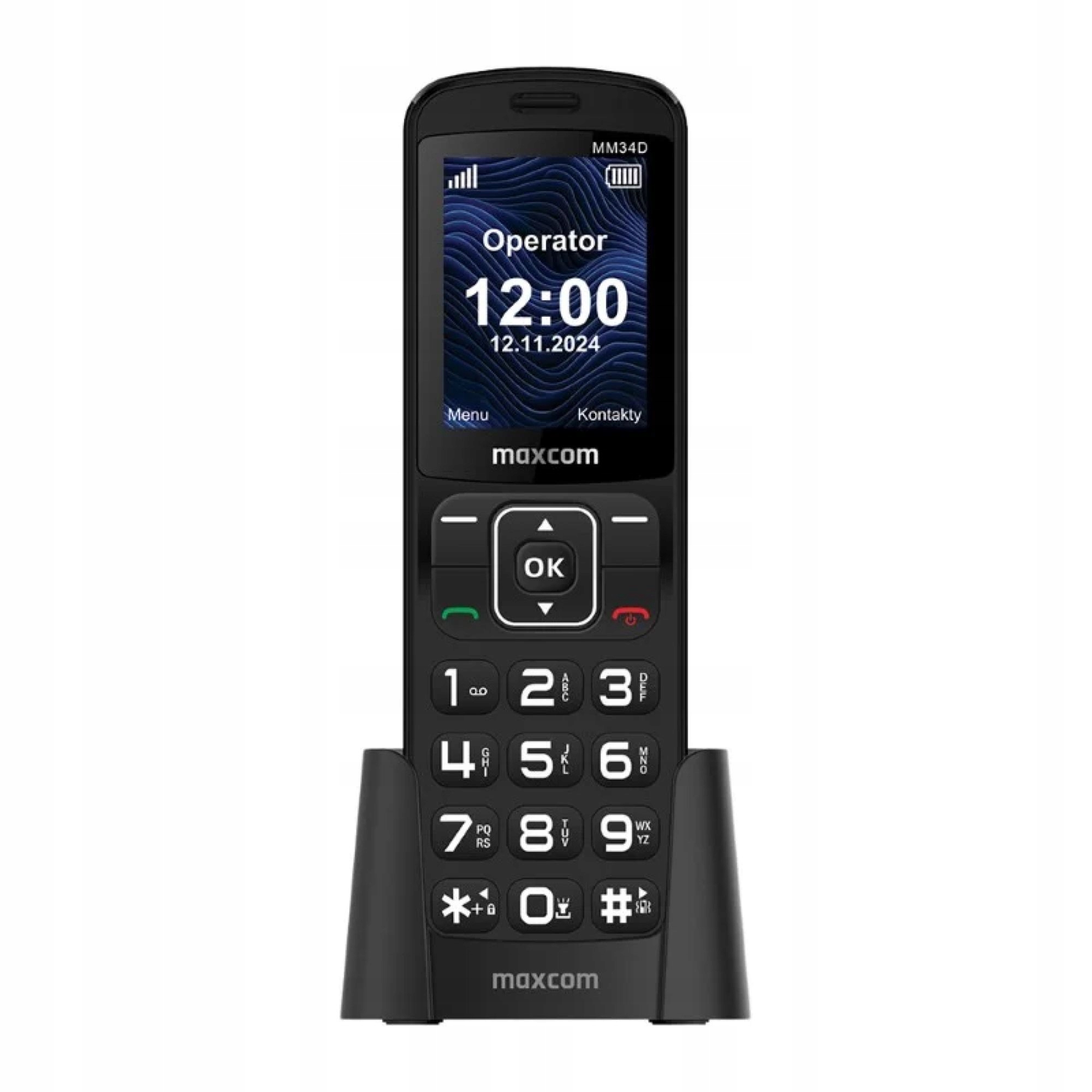 Telefon komórkowy MicroSD 1000mAh Tryb Głośnomówiący Maxcom MM34D Czarny