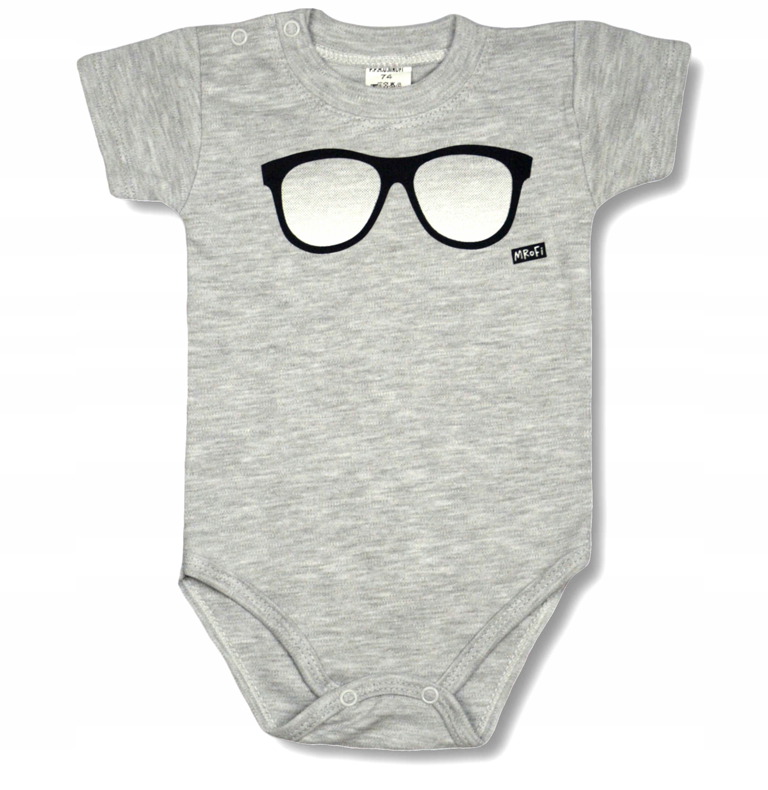 

Szare Body Niemowlęce krótki rękaw 68 okulary