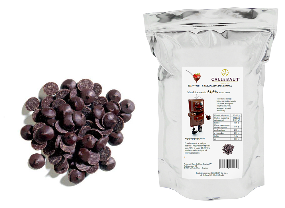 Czekolada deserowa ciemna gorzka 811 do fondue pralin 54,5% kakao 2,5kg