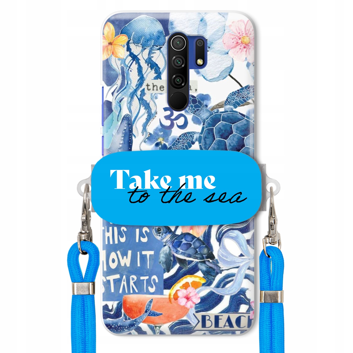 Puzdro pre Xiaomi Redmi 9 Premium Vodítko Modrá Držiak Take Me To The Sea
