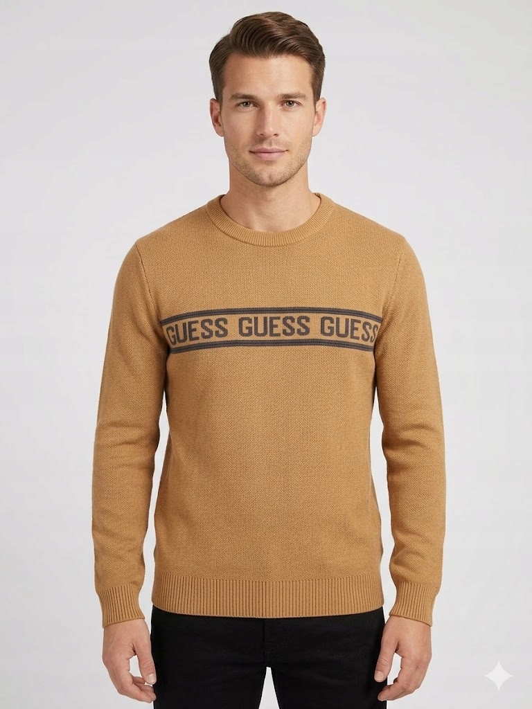 Guess Pánský Béžový Hladký Svetr S Kulatým Výstřihem Xs Glazovaný