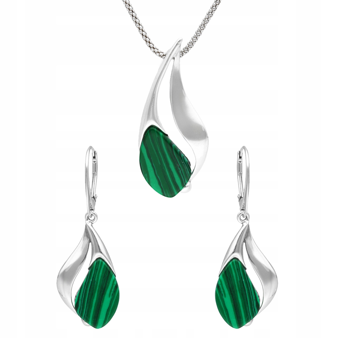 Stříbrný komplet šperků s malachitem náušnice přívěsek dárek