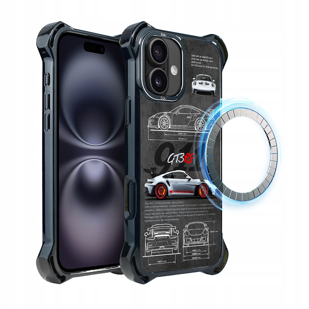 Pouzdro pro iPhone 16 Ibizu DropGuard Ultra s MagSafe, TechDrive, 911 GT3 Rs