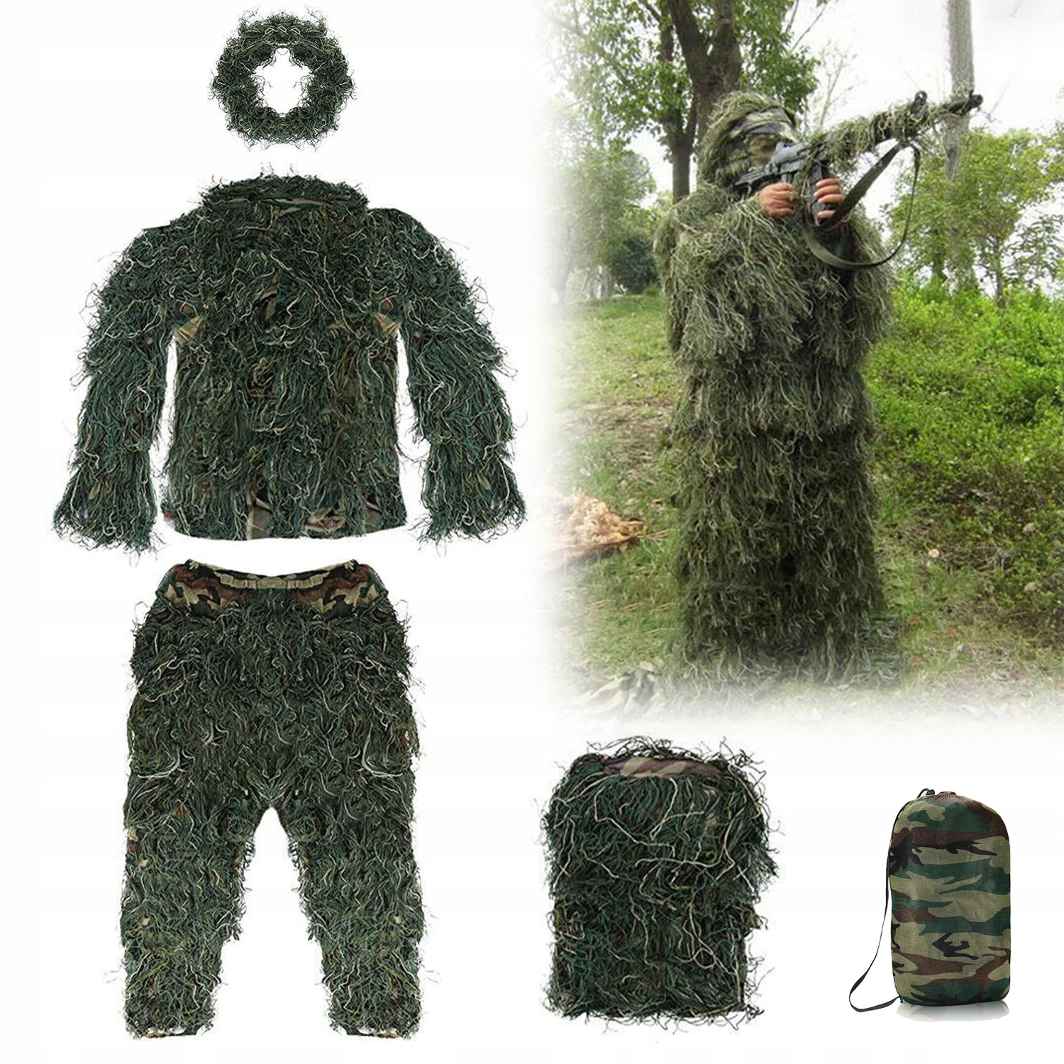 Outdoorový Maskovací Oblek, Sada 5 Prvků S Úložnou Taškou, Lehký