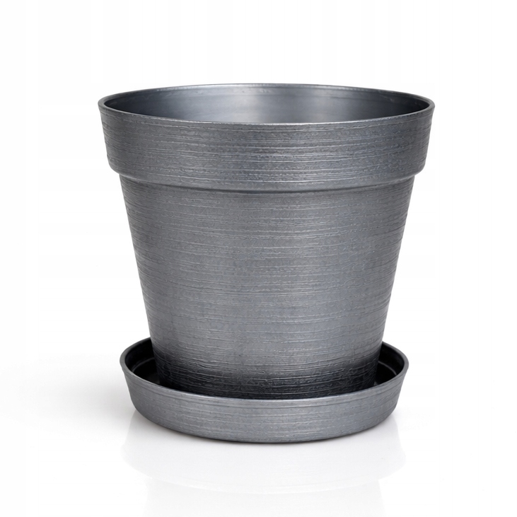 ZESTAW Doniczka 16cm+Podstawka 14cm,1,77L Stylowy Zestaw EKO, SREBRNY