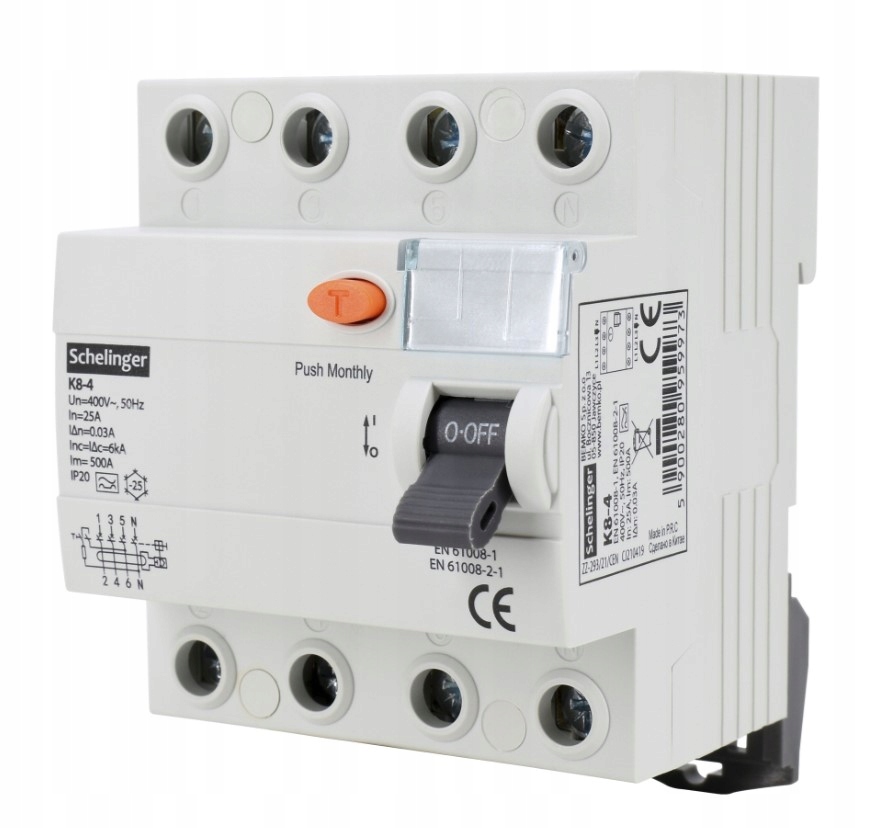 Proudový spínač 4P 25A 30mA A Schelinger A03-K8-4-25-030