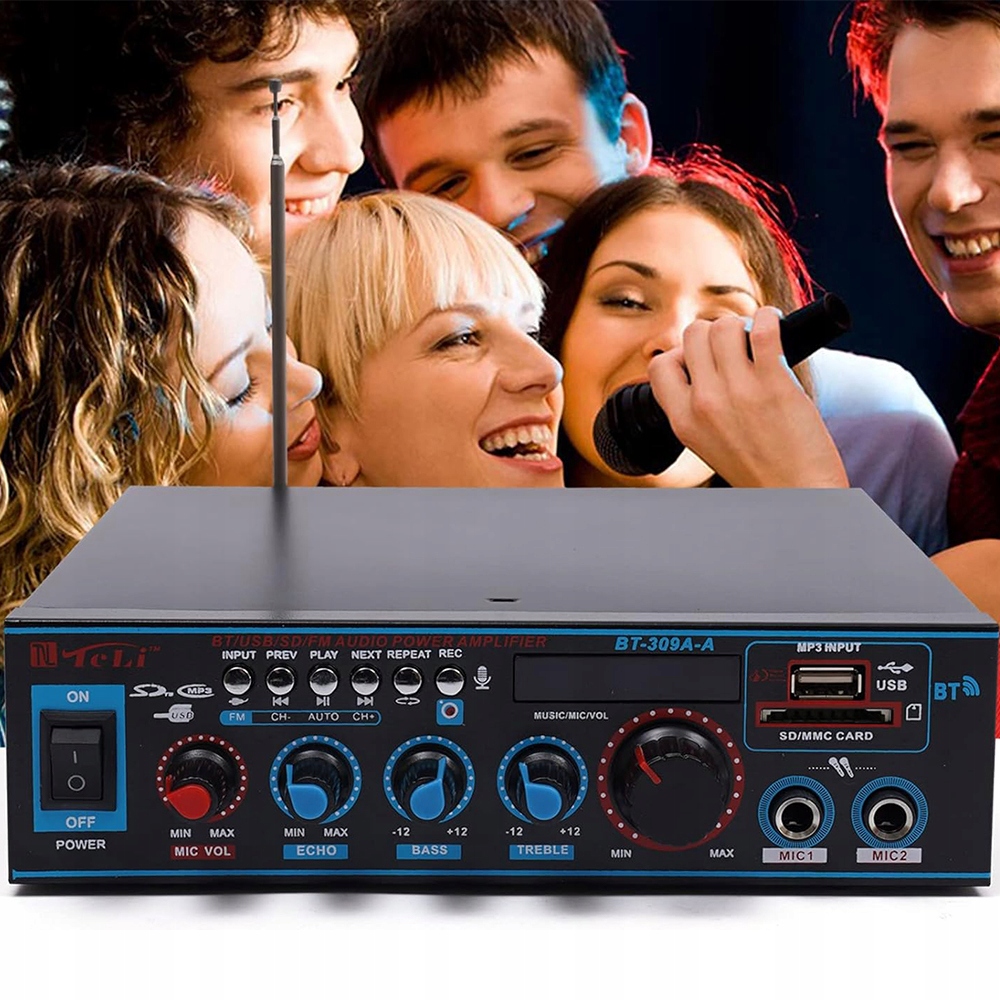 WZMACNIACZ DŹWIĘKU STEREO BLUETOOTH 800W Z PILOTEM BT-309A-A DO DOMU EAN (GTIN) 4048025153086