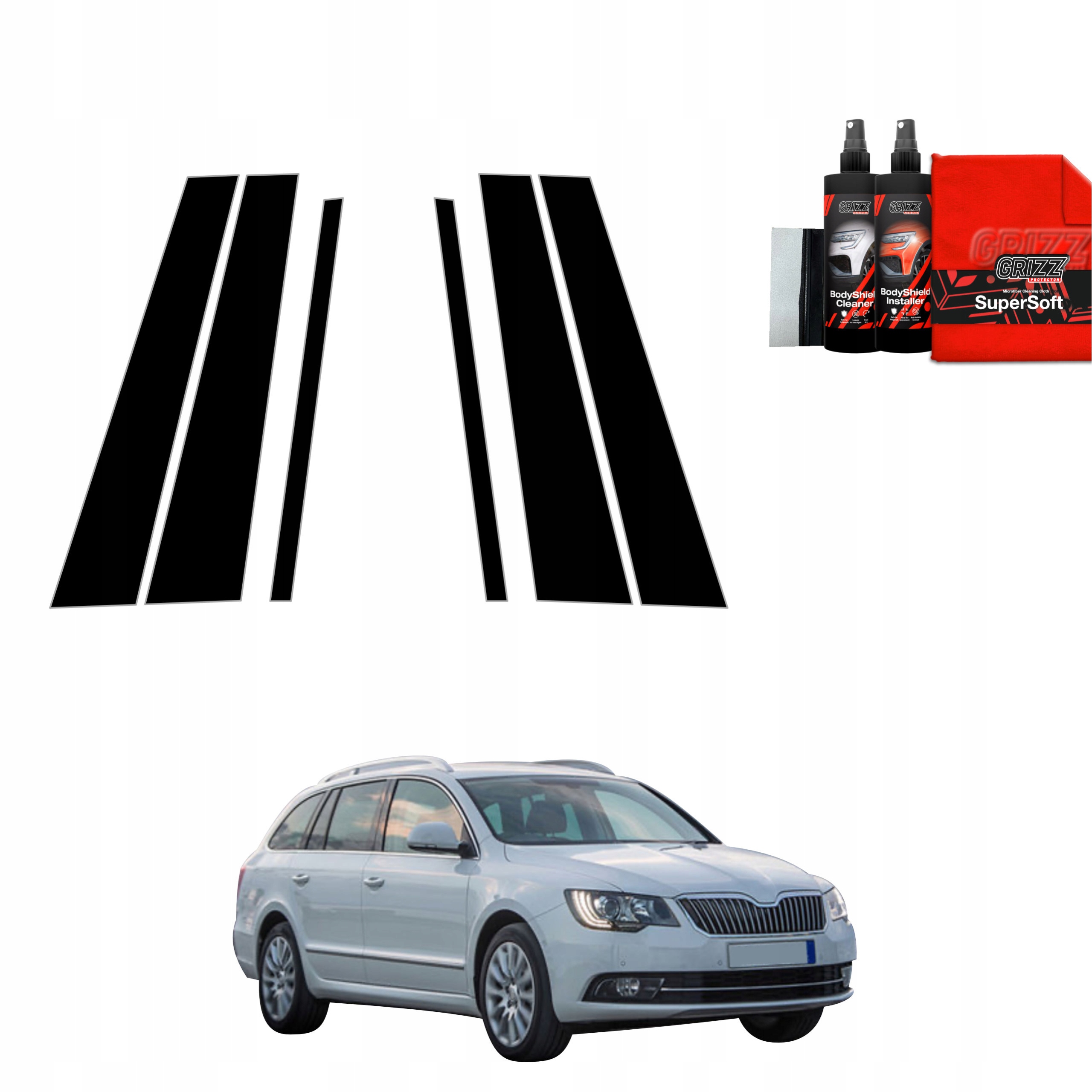 6v1 Černá fólie na sloupky pro Škoda Superb 2 Kombi Facelifting (2013-2015)