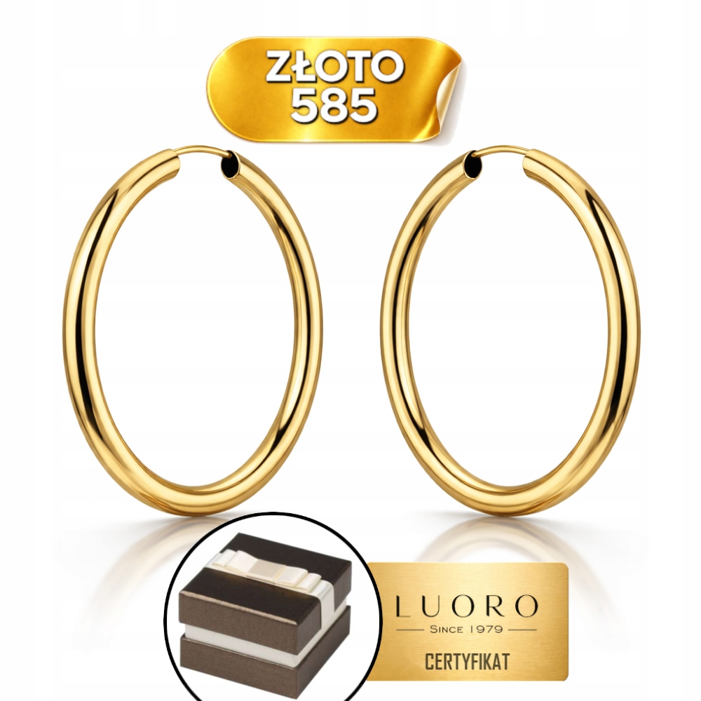 Náušnice Zlaté 585 14K Kolečka 27 MM Lehké Zapínání Kreol Elegantní