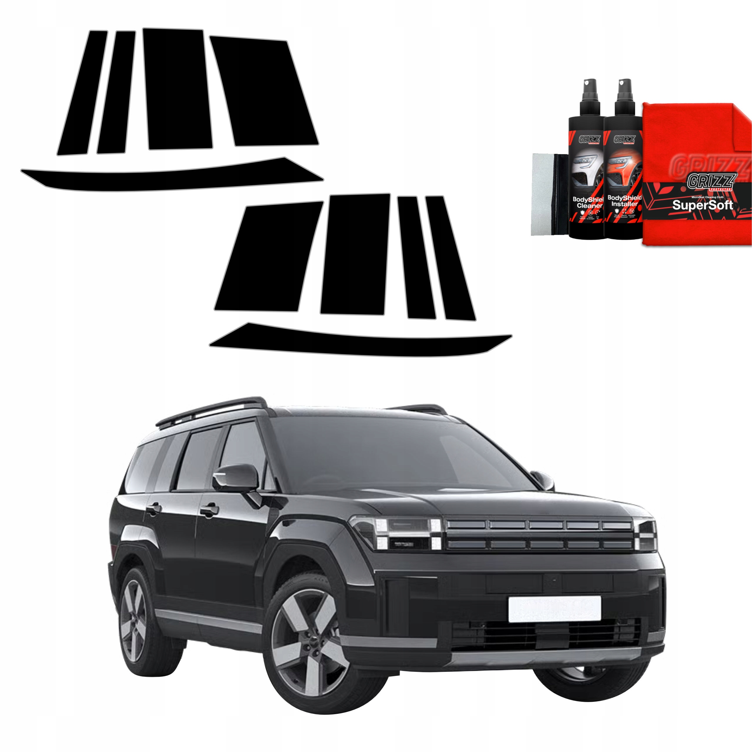 10v1 Černá fólie na sloupky pro Hyundai Santa Fe (2023-2025)