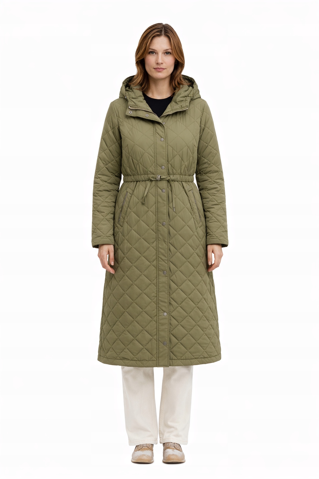 Prošívaná Bunda S Kapucí A Zapínáním Na Zip Khaki L 1I3A