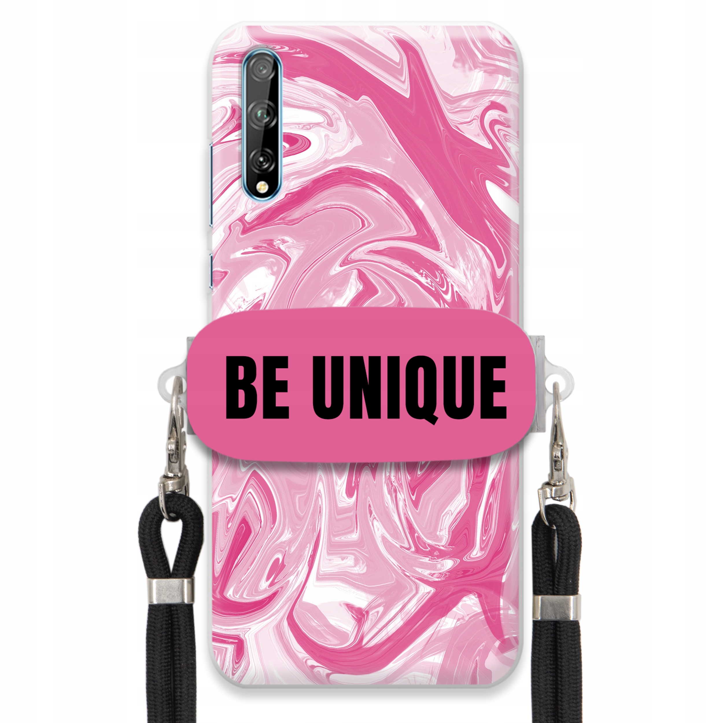 Pouzdro pro Huawei Y8P úchyt šňůrka Černá Růžová Mramorová Be Unique