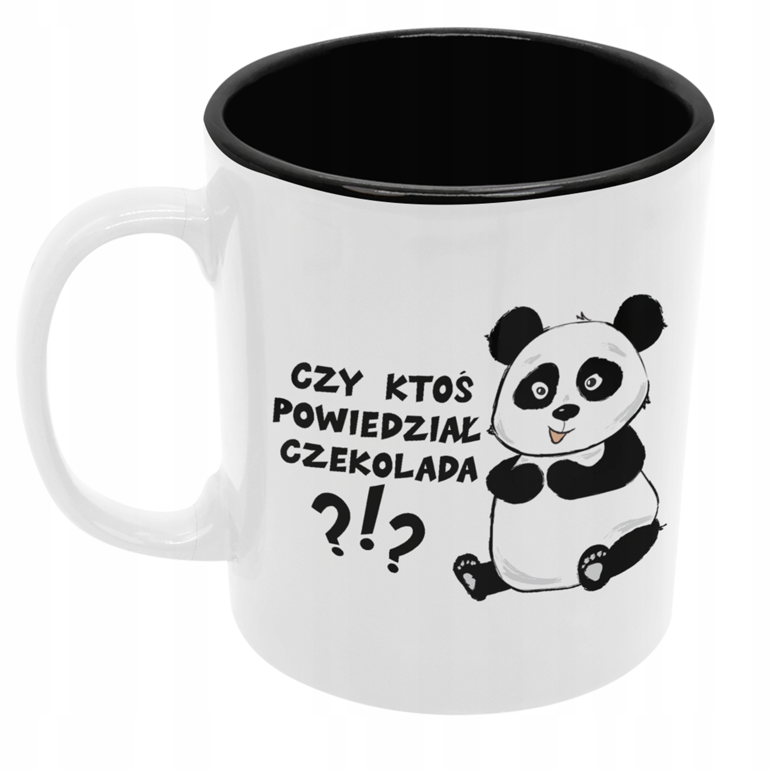 

Śmieszny kubek panda czekolada czarny środek
