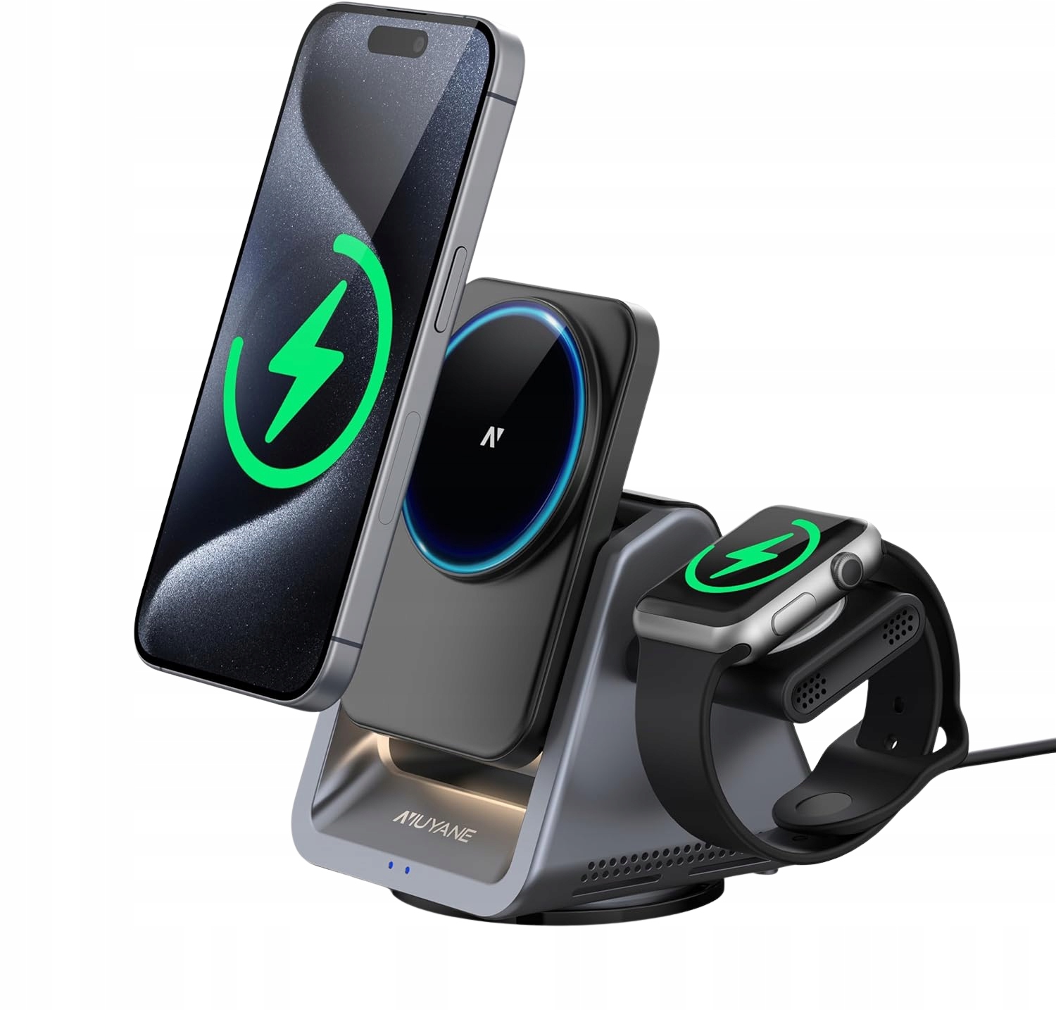 Bezdrátová nabíječka 3v1 indukční 15W telefon hodinky sluchátka Led