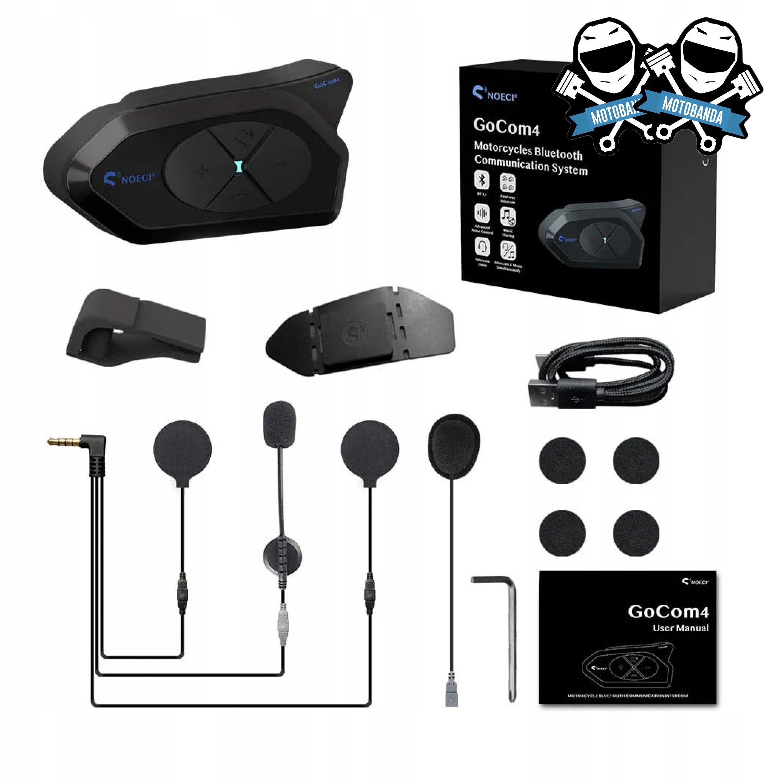 Interkom motocyklowy Noeci GoCom4 1200m, Radio Fm, Bluetooth, Głośniki Hd