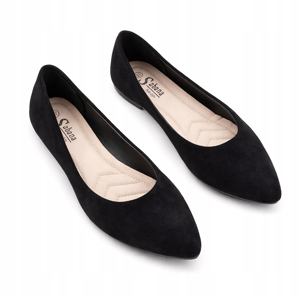 Dámské baleríny Černé Semišové Nazouvací Pohodlné Klasické