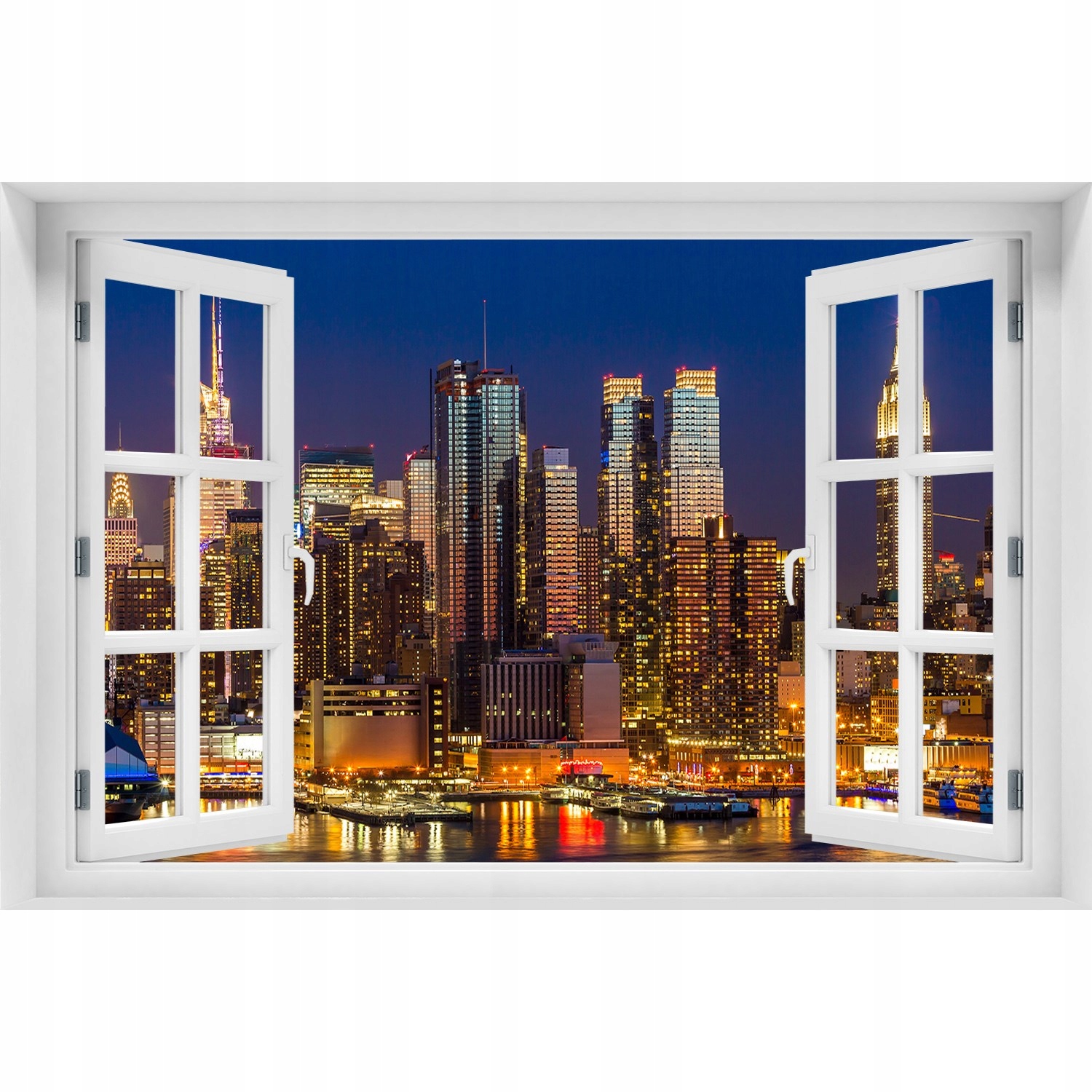 

Fotoobraz Naklejka ścienna 3D Okno Manhattan nocą