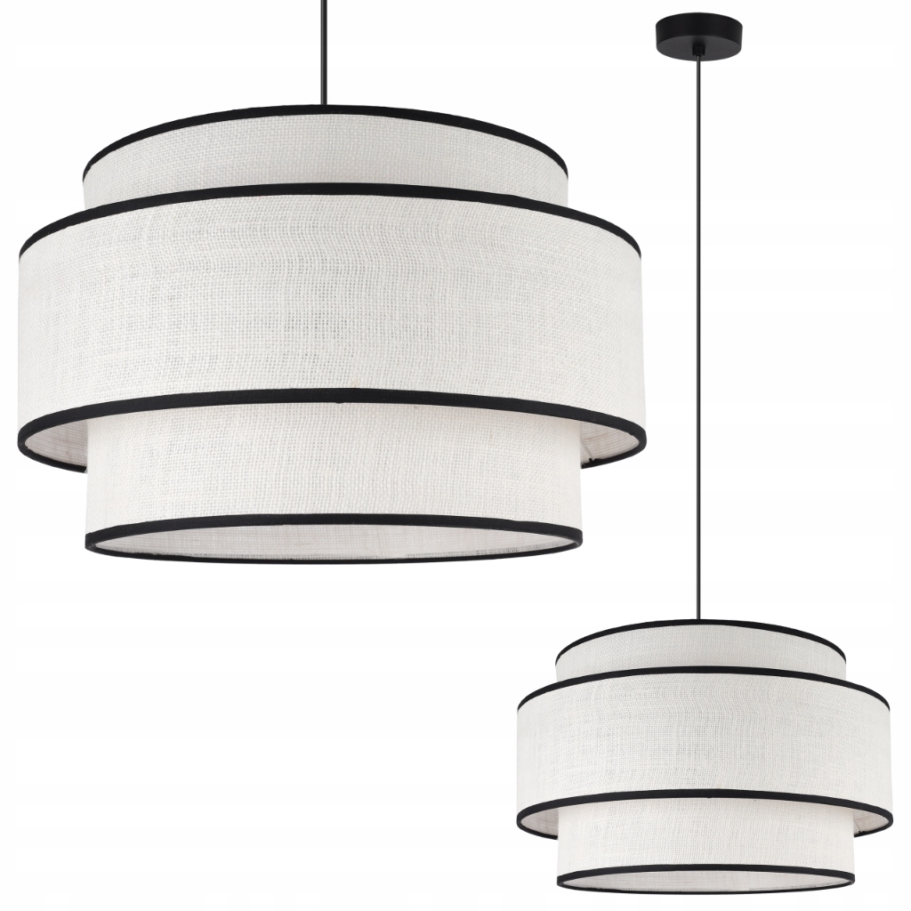 Lampa Wisząca Sufitowa Żyrandol Okrągły Biały Podwójny Abażur Boho Juta E27