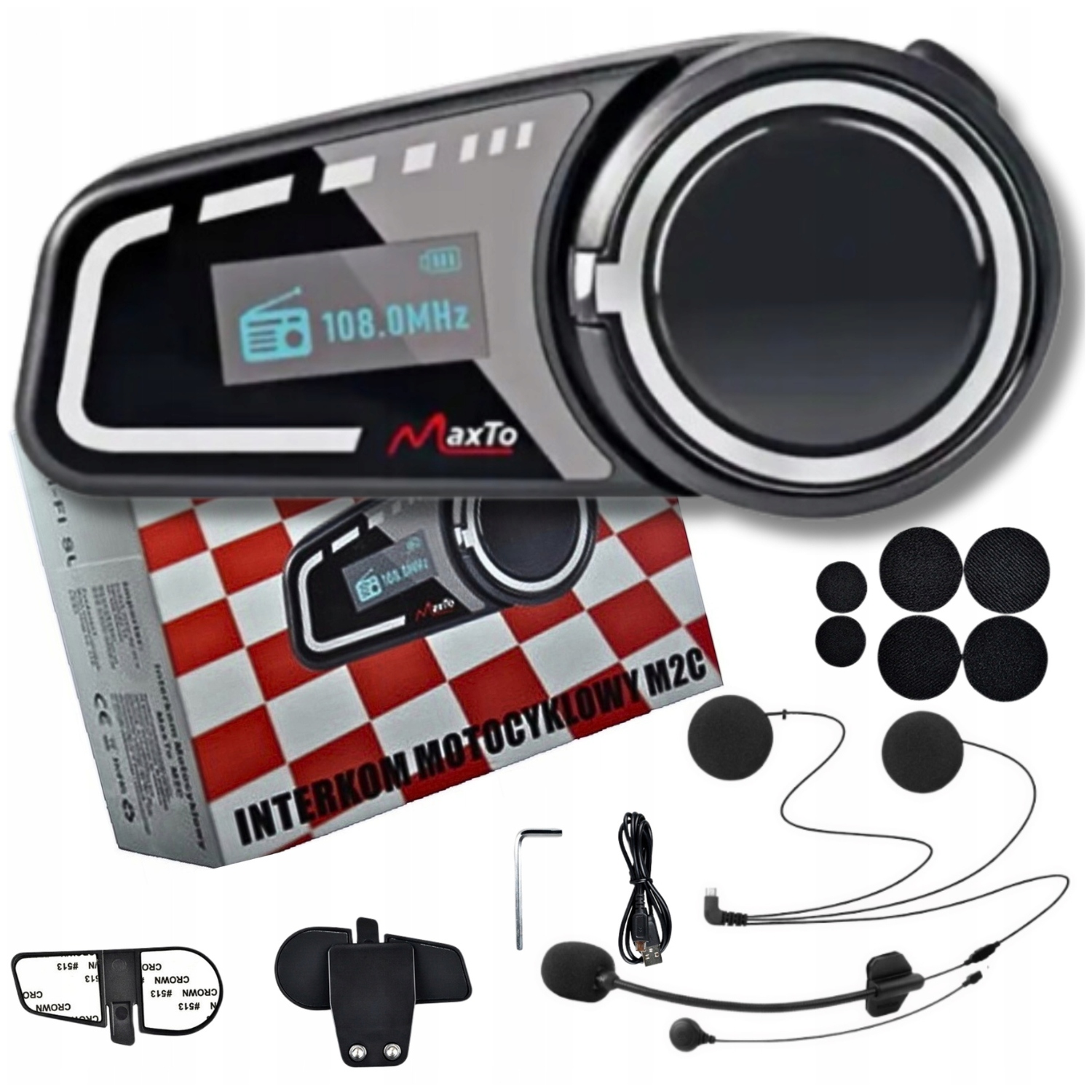 Interkom Motocyklowy MaxTo M2C Do 6 Kasków LCD Radio Polski Lektor 1000 M