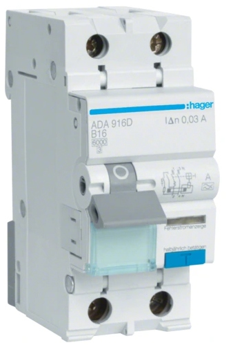 Wyłącznik różnicowoprądowy z członem B16 A 30mA 2P typ A Hager ADA916D