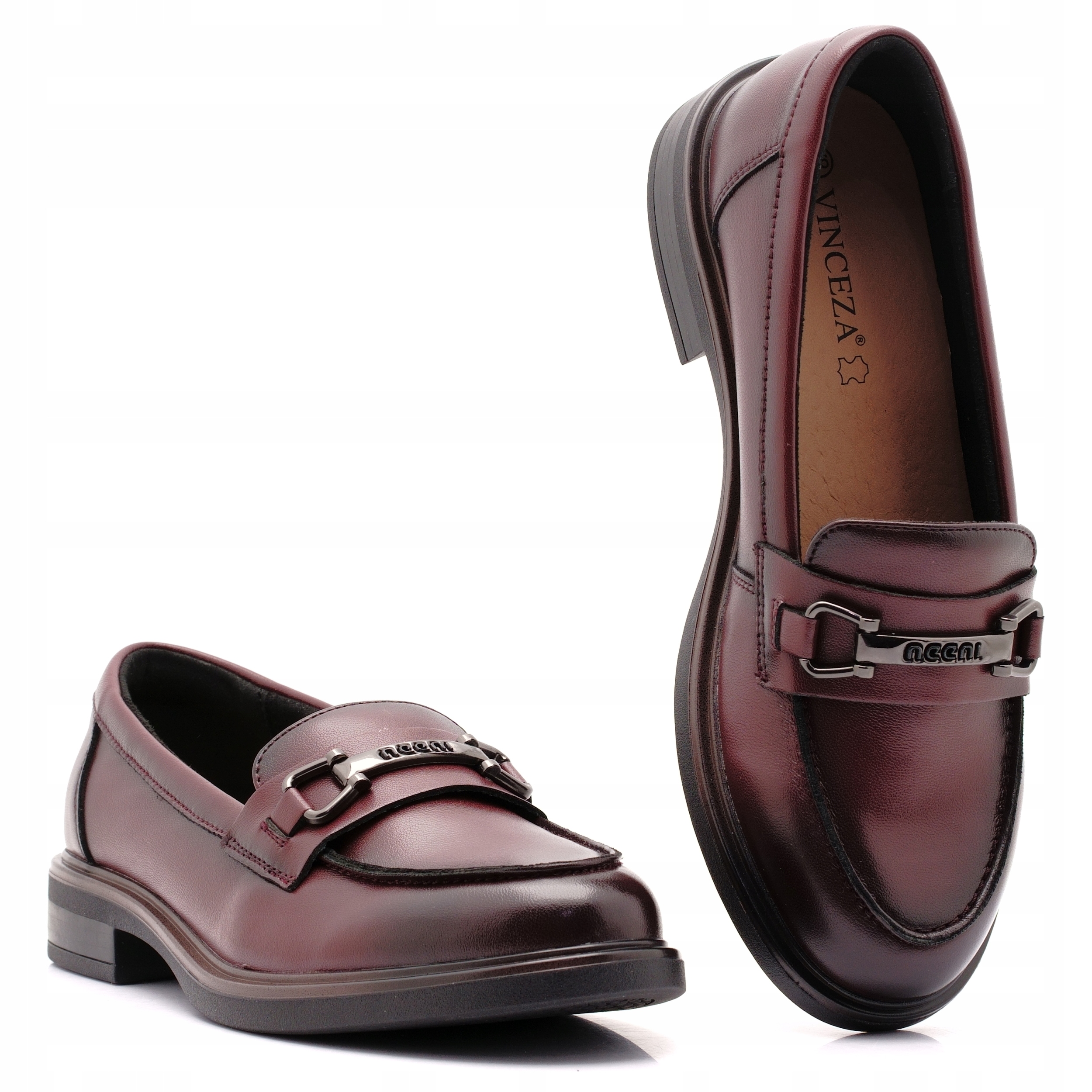 Vinceza Buty Damskie Mokasyny Lordsy Półbuty Skórzane Bordowe 39983 37