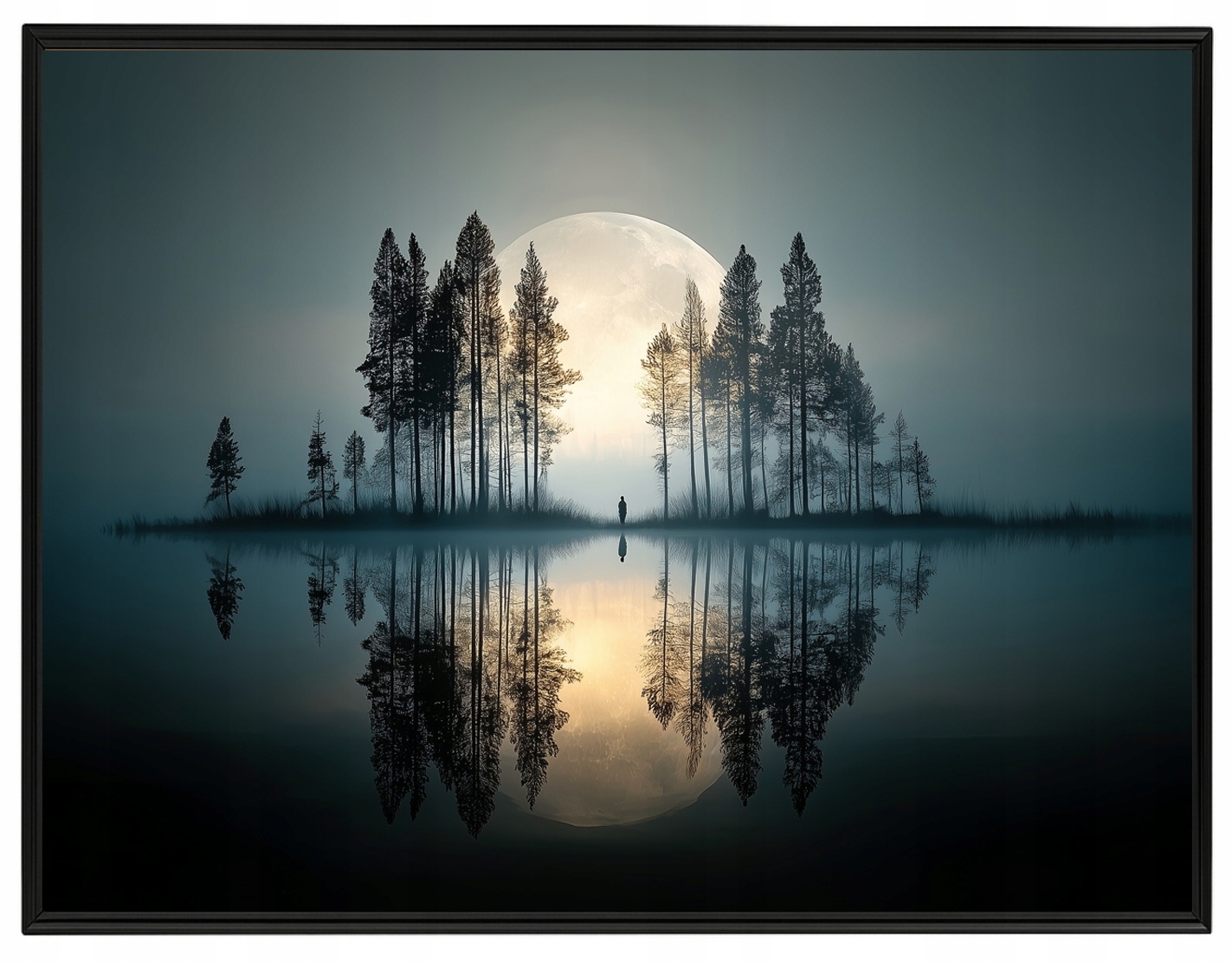 Plakát Rámeček Hliník Plný Měsíce Mlha Jezero Les Samota 80x60