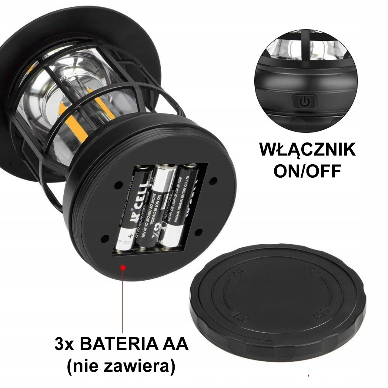 LAMPA TURYSTYCZNA KEMPINGOWA POD NAMIOT LED COB Rodzaj bateryjna